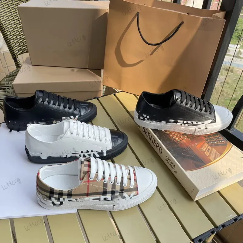 Vintage check sneakers män kvinnor trycker casual skor Tvåfärgad bomullsbardinlägenheter tryckt bokstäver Plaid kalvskinntränare Biobaserade gummibottenskor