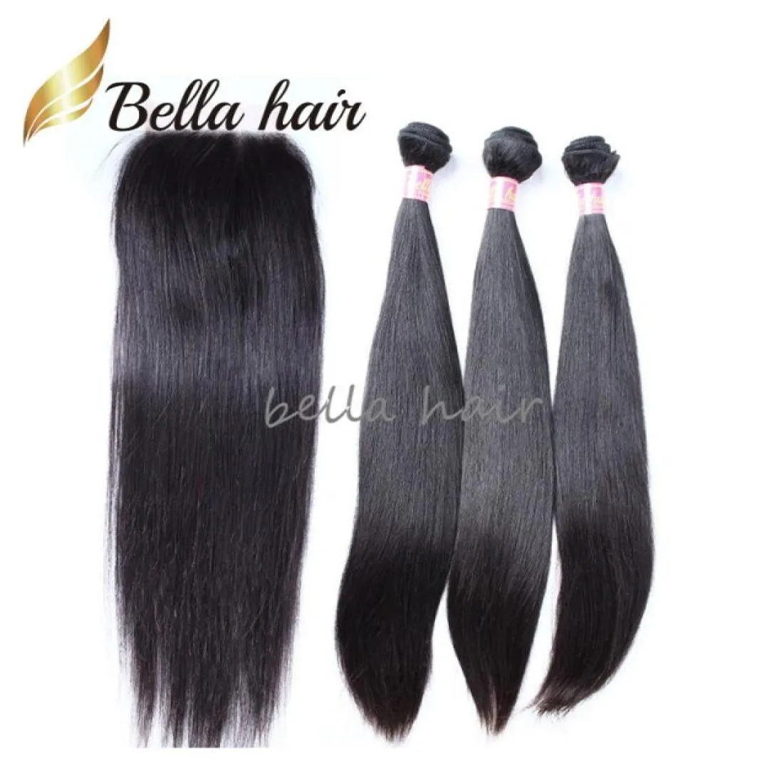 4pcs Virgin Human Hair Waft avec fermeture 4x4 couleur naturelle paquets péruviens tissés tissages pleins 8a7190846