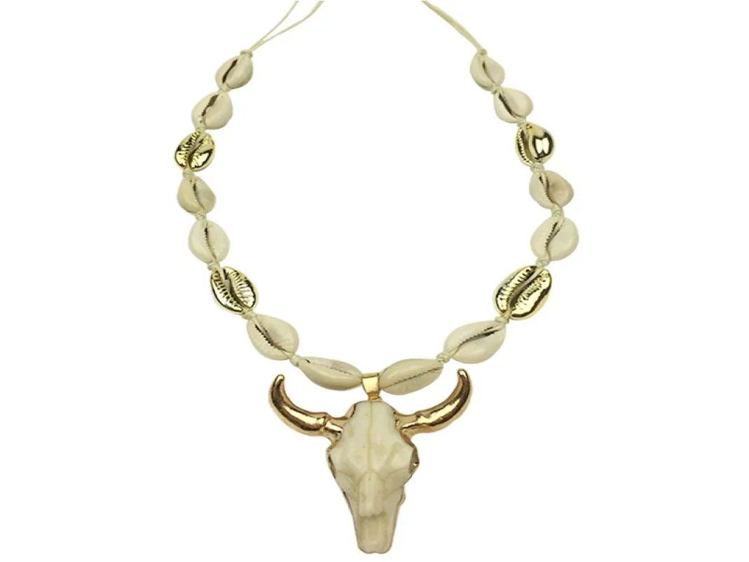 DM Cow Bull Head Pendant Collier Femme Chaîne de corde Naturel Cowrie Shell Long Animal Skull Boho Jewelry Collier Femme 2020 Kolye Y29254993