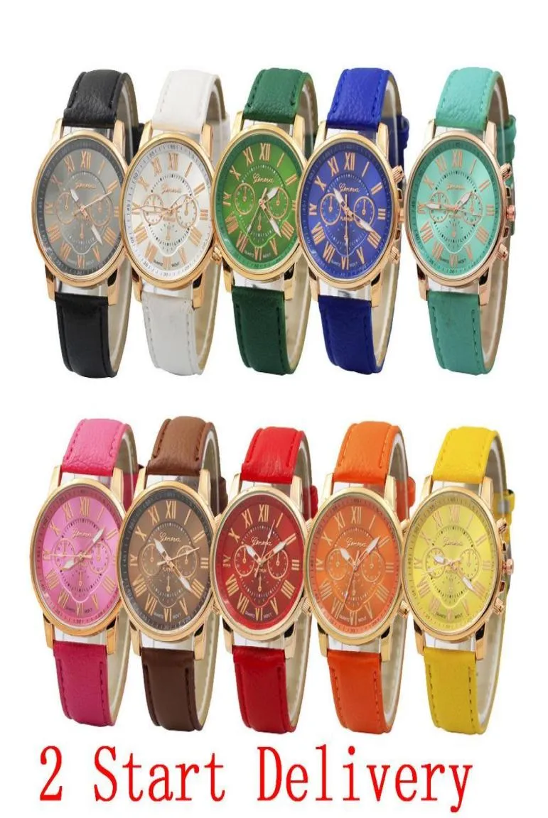Projektowne zegarki Casual Gold Women Watches Bransoletka Women039s Geneva Roman Numerals Faux Skórzanie Kwarżowy Kwarc Watch3923678