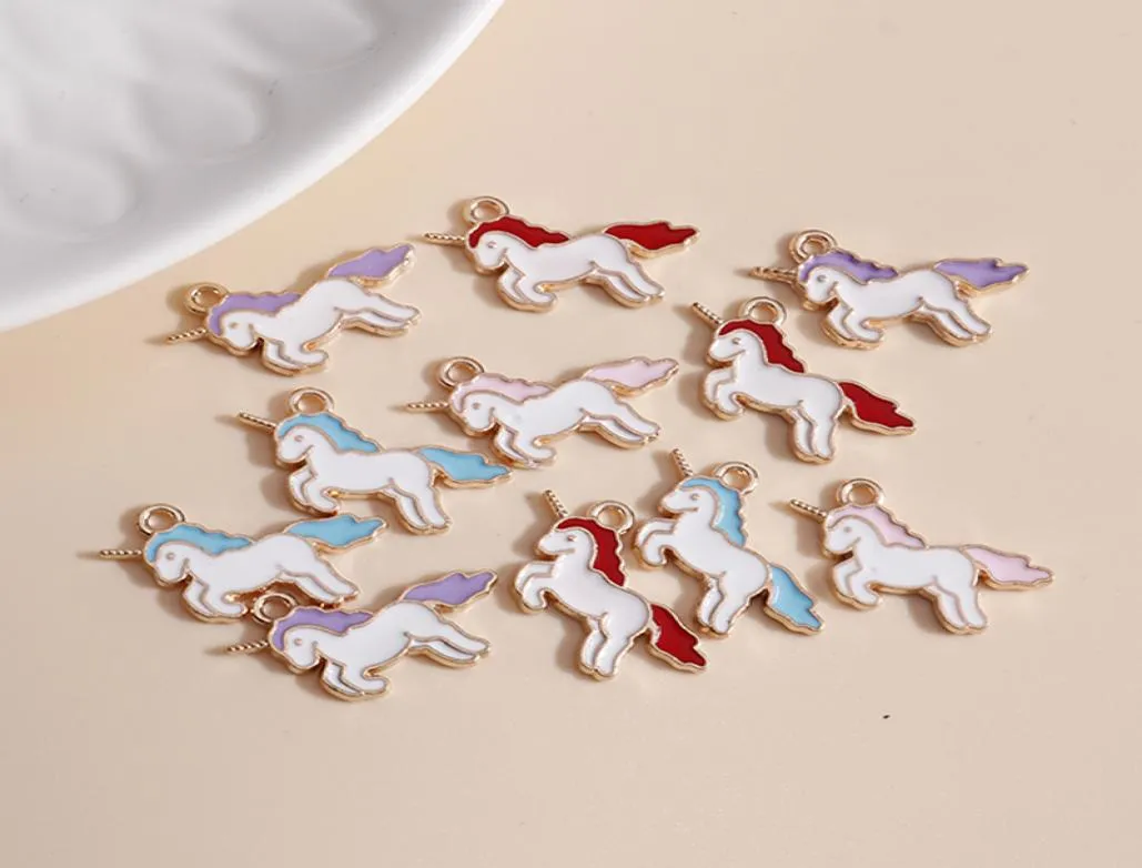 10st 2017mm emalj Lucky Unicorn Charms för halsband hängar örhängen diy färgglada djur charms smycken tillbehör gör2892103