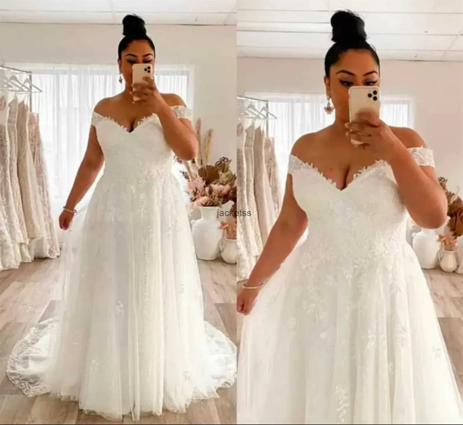 2023 Plus size trouwjurken Mouwloze kanten applique tule een lijn van de schouder sweep trein strand land bruiloft jurk plus maat Vestido de novia