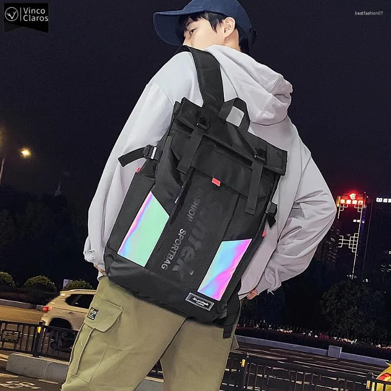 Backpack VC Trend Cool Men s Reflective Hip Hop Streetwear Youth Backpacks Fashion School For Boys Folding Bookbags