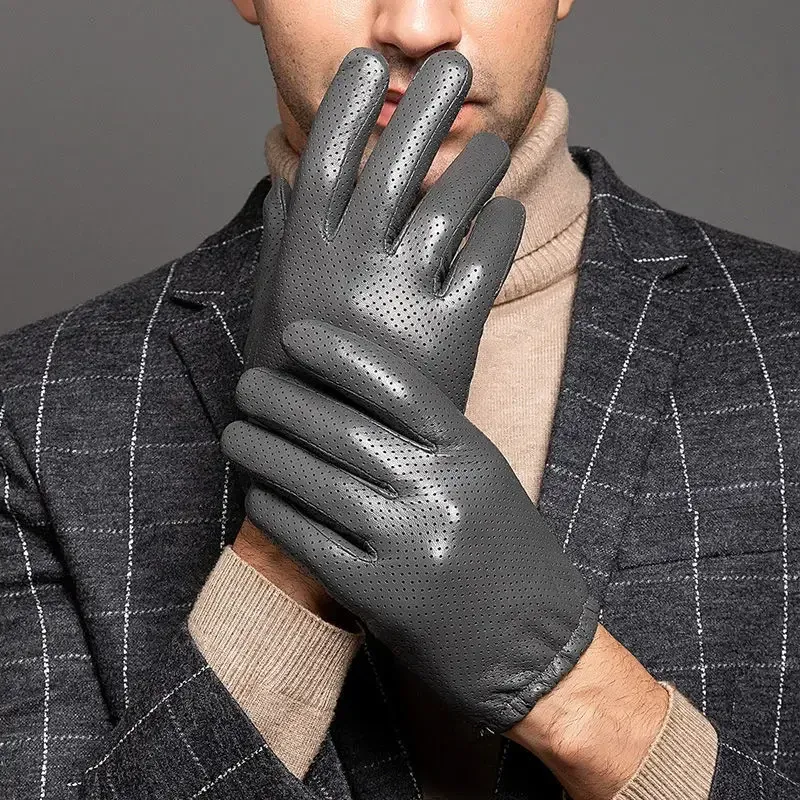 100% мужские кожаные перчатки для мужчин мужские перчатки тонкие дышащие сенсорные рукавицы
