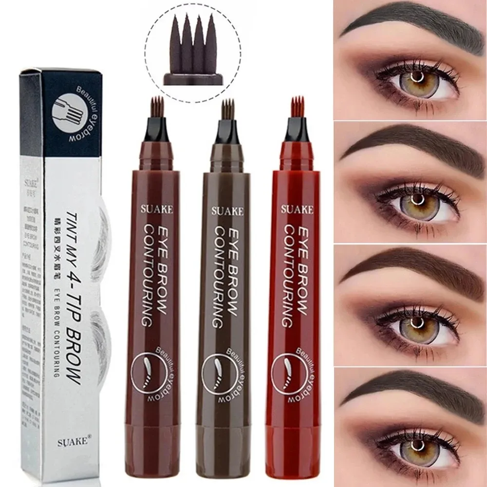 Förbättrare Vattentät 4 -punkts ögonbrynspennor för kvinnor Makeup Liquid Eyebrow Pen Makeup Långvarig kosmetisk mikroblade Brow Pencil