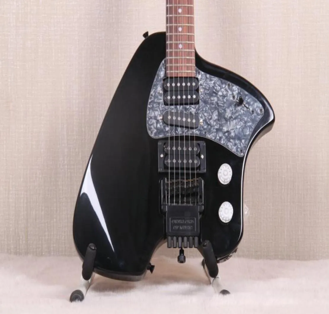 Steve Klein Black Headless Electric Guitar Vibrato Arm Tremolo Tailpiece Grey Pearl Pickguard HSH Pickups7663759