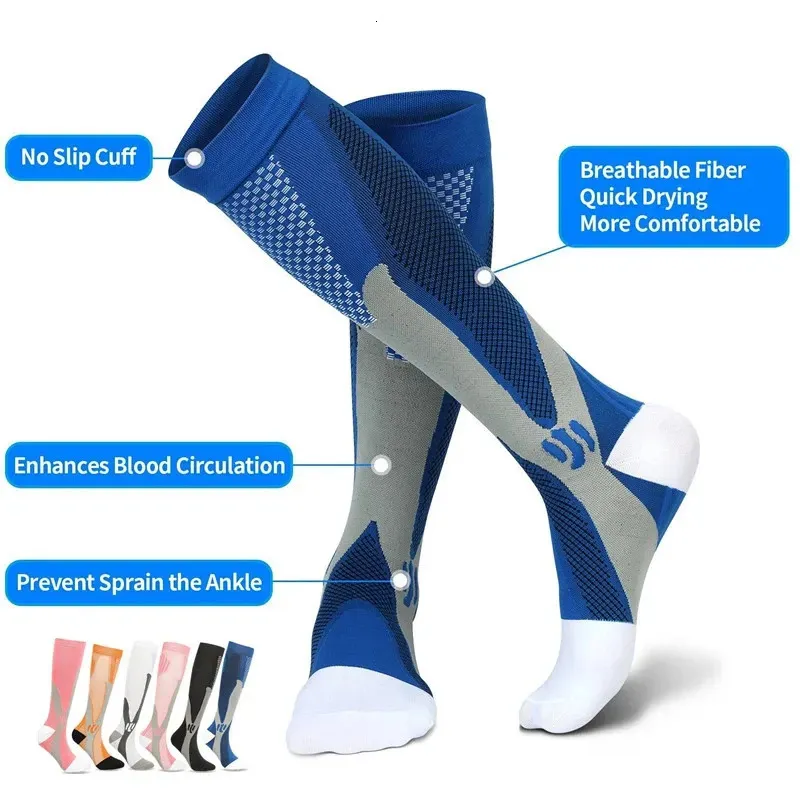 Calze a compressione in esecuzione calze a 20-30 mmhg da donna da donna calzini sportivi per la maratona di rugby infermieristica vene varicose da calcio 240418