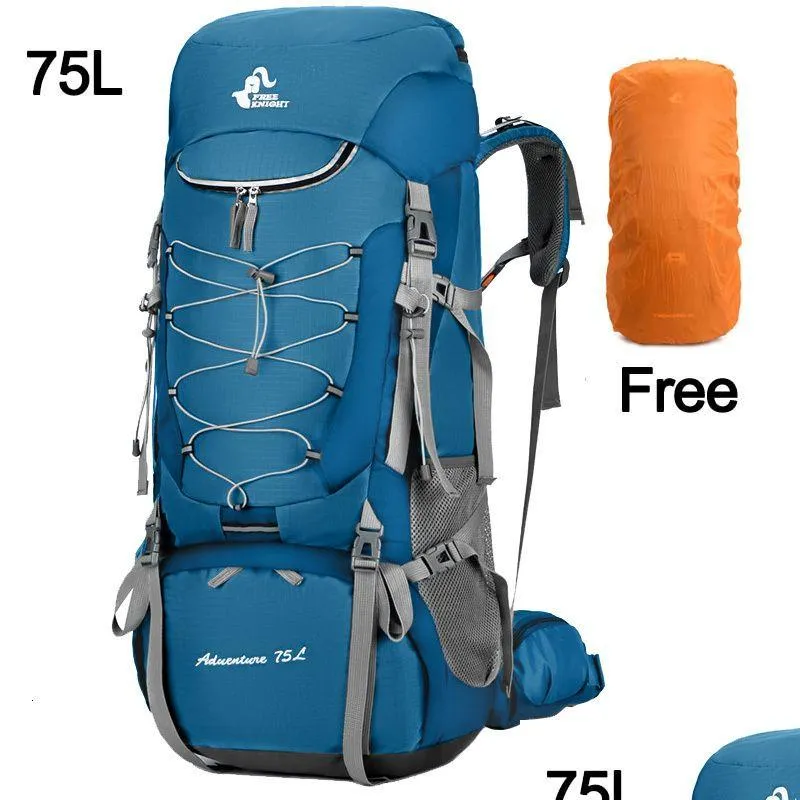 Utomhuspåsar 75L Cam Ryggsäck Travelsspår med regn Er Climbing Mountaineering Trekking Rucksack vandringsskodare Män släpp leverans Dhloa