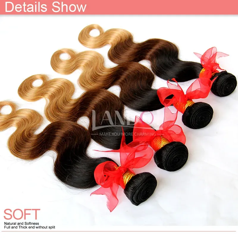 Wefts 4PCS LOT 830INCH THER 3 TOON OMBRE BRAZILIAN BODY WAVE HUMAN HAIR EXTENSIONS WEFT COLOR 1B427