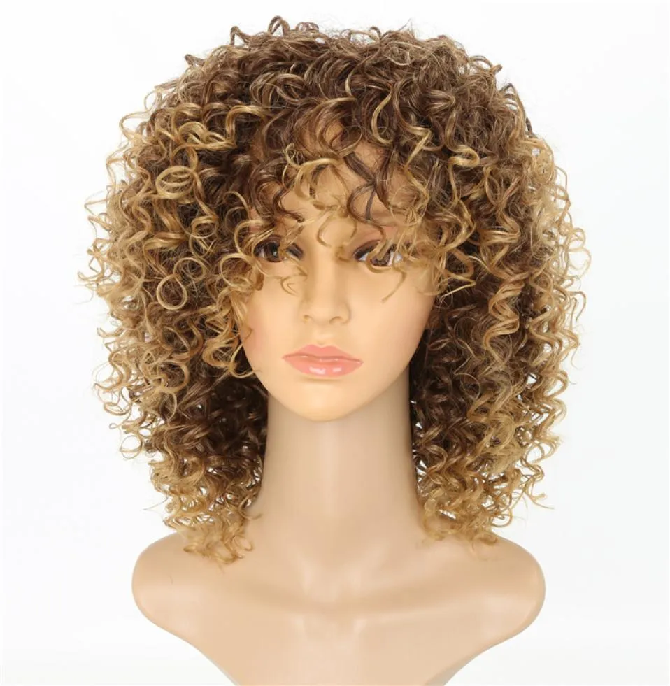 15 tum afro kinky lockiga syntetiska peruker Hightemperatur Fiber Pelucas Simulation Human Hair Wig Kit WS642M3420145