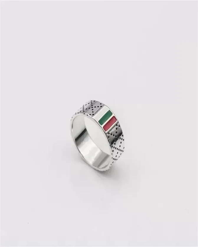 Biżuteria Nowa osobowość pierścienia mody prosta tajska srebrna diamentowa szachownica podwójnie czerwona zielona biżuteria z emalii 8371630