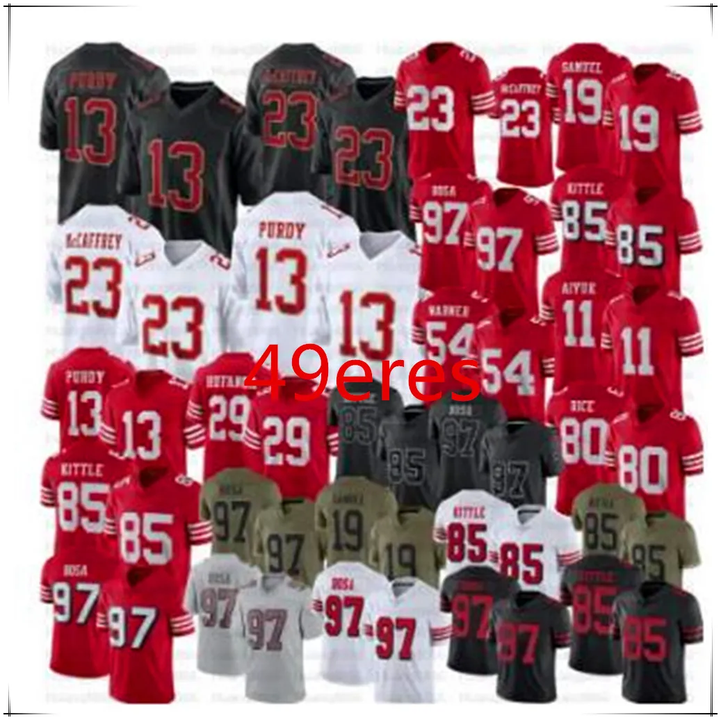 23 Christian McCaffrey Brock Purdy Football Jerseys Nick Bosa George Kittle Deebo Samuel Fred Warner Jerry Rice Montana Talanoa Hufanga Trent Brandon Aiyuk