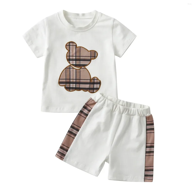 Roupas conjuntos de roupas fofo menino 2pcs roupas de verão fino algodão o-shirt de manga curta com calças roupas de criança para meninos