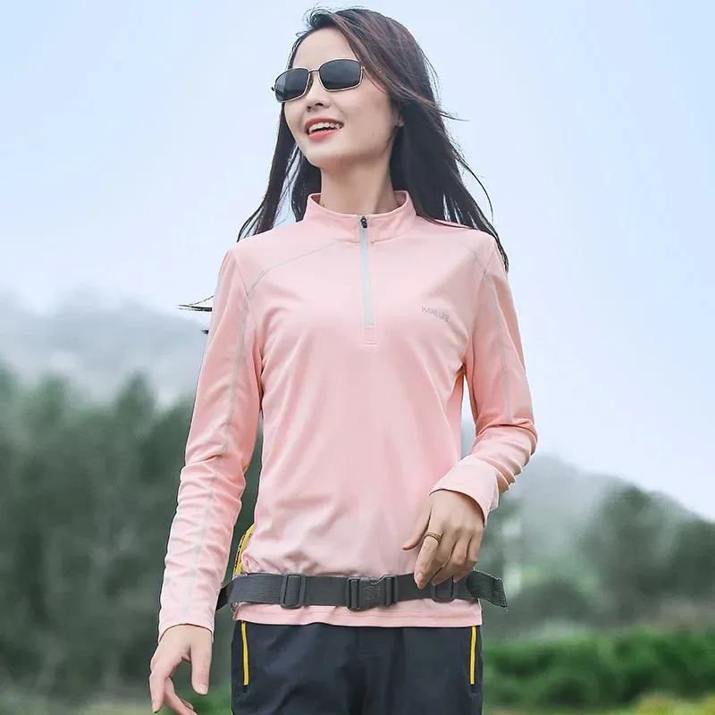 Outdoor Sports Hiking Stand-up Collar T-shirt Ladies Thin Quick-drying Large Size Loose Sunscreen Long-sleeved Quick-drying Top