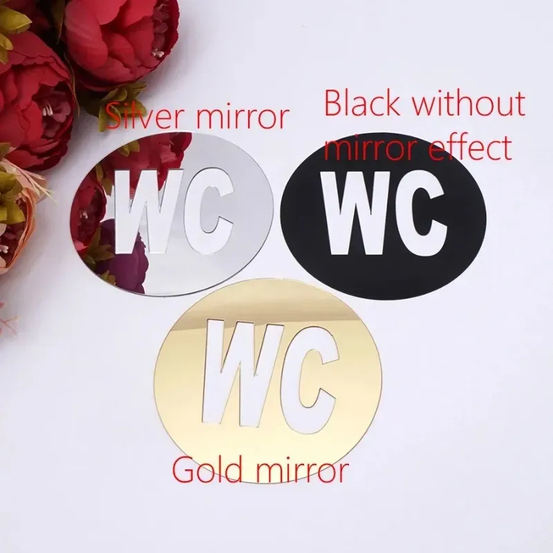 Acrylic WC Door Sign Mirror Wall Stickers Toilet Door Sign Bathroom WC Acrylic Sticker Wall Sticker Home for Home Decoration