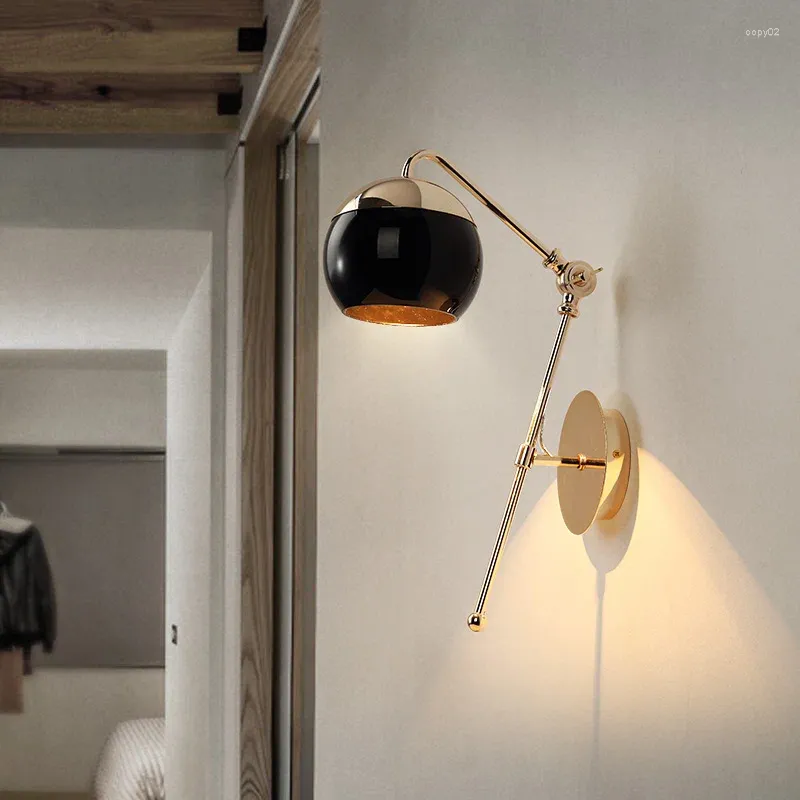 Wall Lamp Modern Home Art Black Glass Ball Dining Room Gold Metal Body Balcony Lights Cafe Light ZM111112