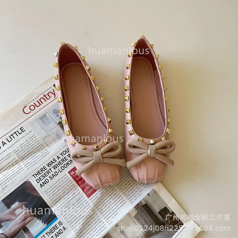 Rivet Family Female Ballerinas Stud Tino Girl Round Head Ballet Flat 2024 BOW Style Shoes Bottom Shallow Cut Shoe Single Cpuk