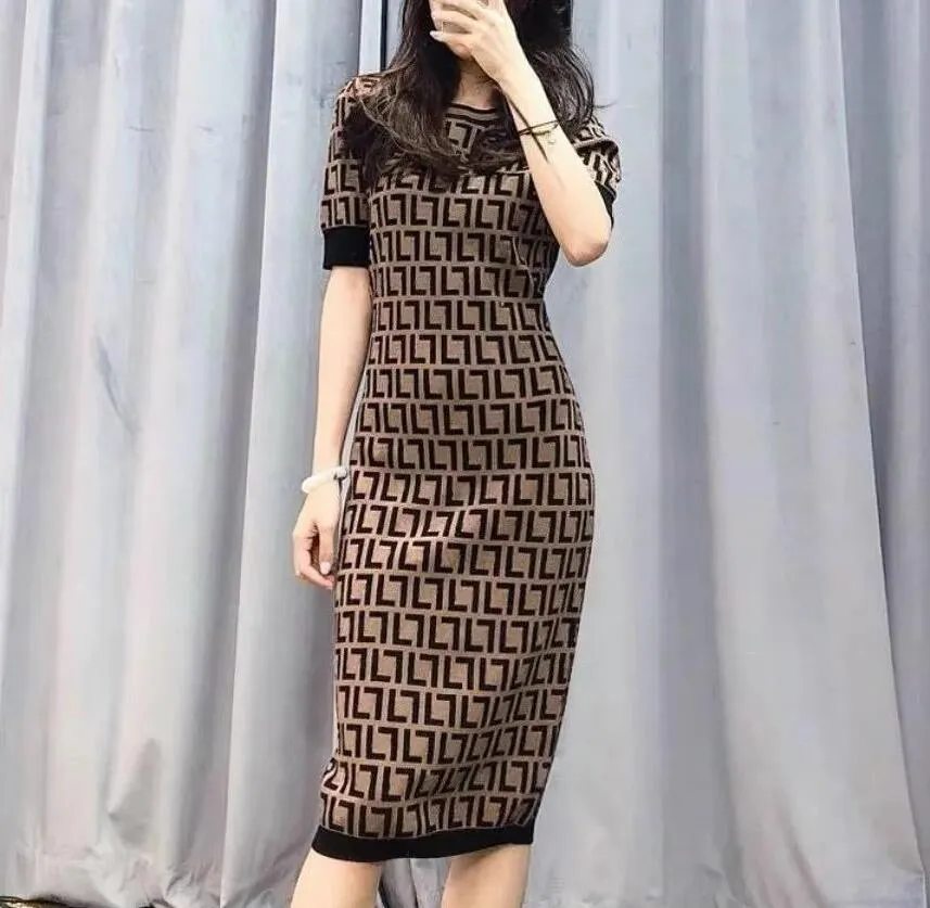 Designer Top Quality Retro Print Knit Dress Fashion Casual Dresses Knit Presbytery Slim Classic Letter Logo Dresses