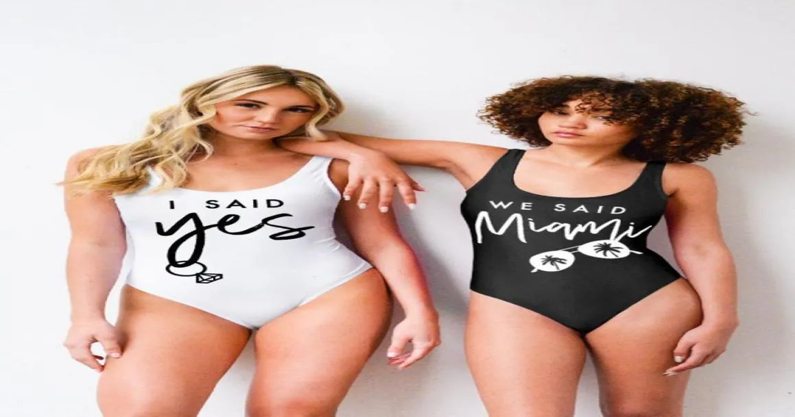 Bachelorette Party Dedim evet Miami One Piece Mayo Gelin Nedime Düğün Kadınlar Bodysuit Seksi Mayo Takım Plaj Y206077006