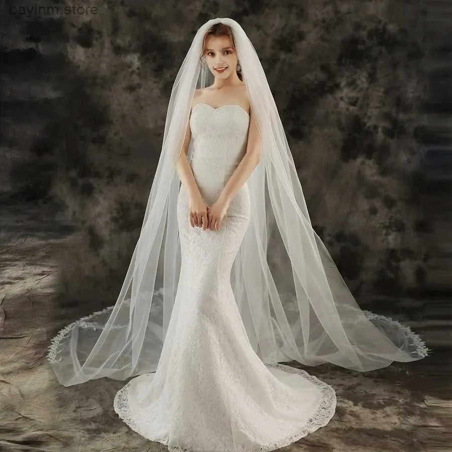 Wedding Hair Jewelry New Arrival White Ivory Cathedral Bridal Veils Lace Boda wedding accessories wedding dress Sexy bride Bridal Veil