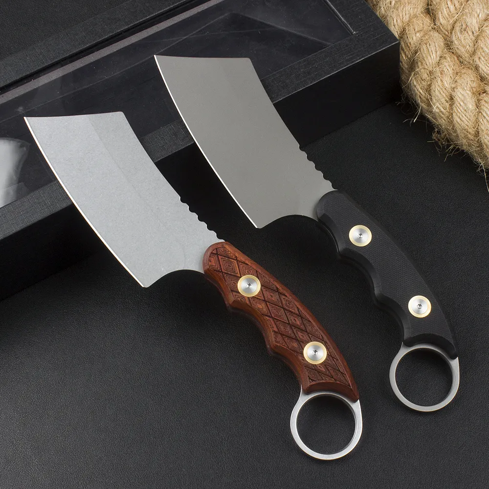 Offerta speciale H0421 Knife da cucina di alta qualità D2 lavaggio in pietra/lama rivestita in titanio G10/palissandro manico in palissandro da campeggio esterno da campeggio a lama fissa con guaina in pelle