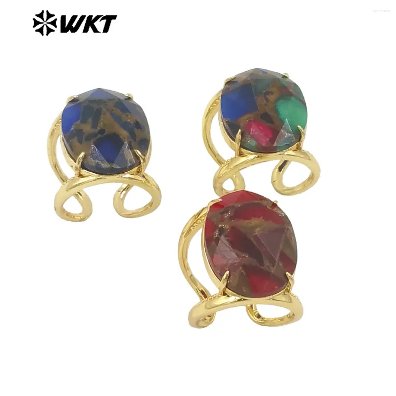 Cluster Rings WT-R524 Amazing Rainbow Copper Turquoise 18K Real Gold Plated Resist Tarnishable Women Cocktail Oval Stone Party Ring