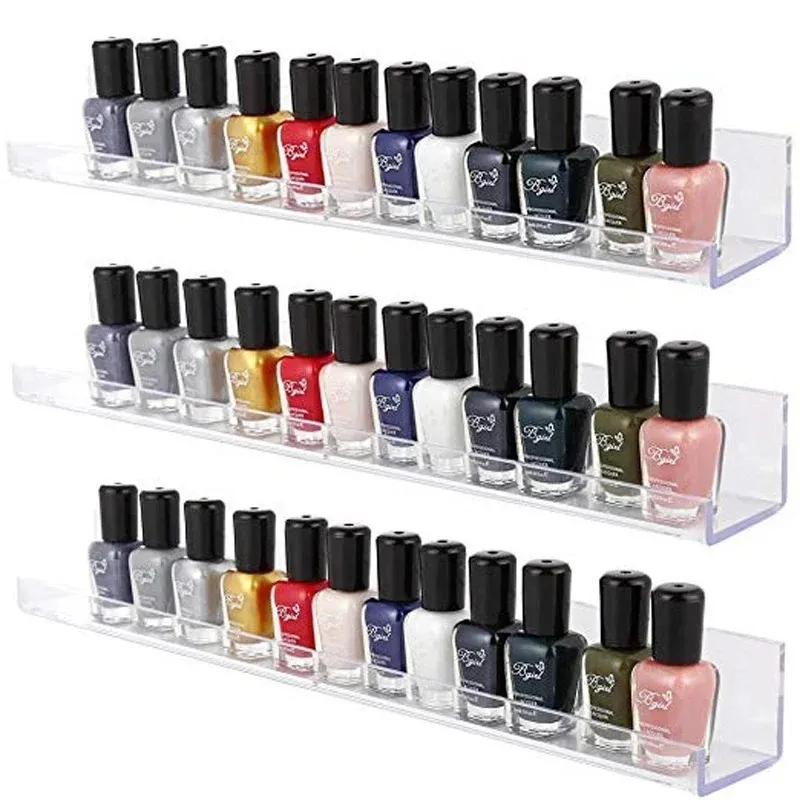 4/6Layer Nail Polish Display Rack Transparent Acrylic Storage Holder Nail Art Tools Lipstick Organizer Wall-mounted Shelf