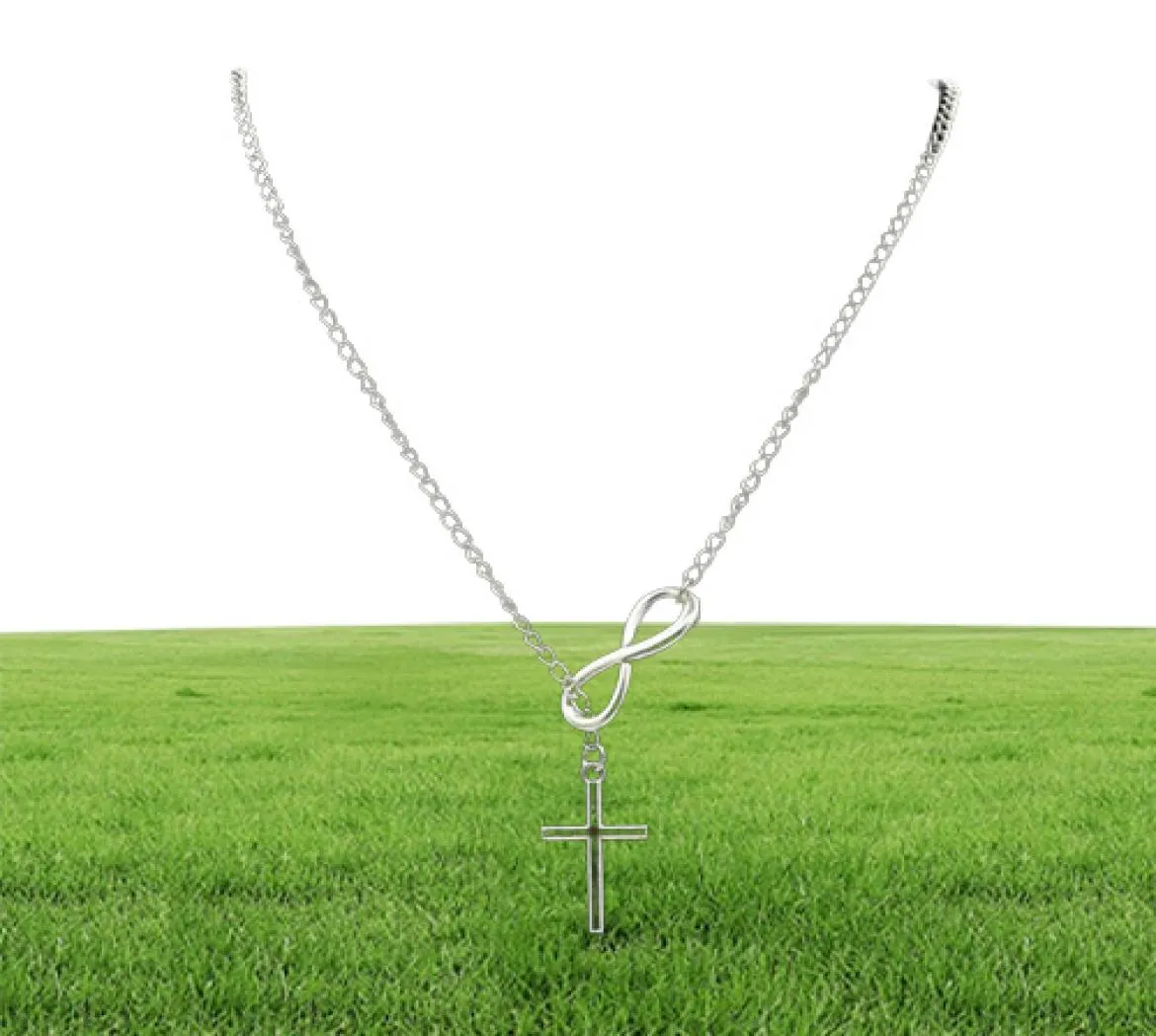 WholeN606 Personality Infinity Lariat Pendant Necklaces Silver Plated European Collares Necklace Forever Faith Necklace9440388
