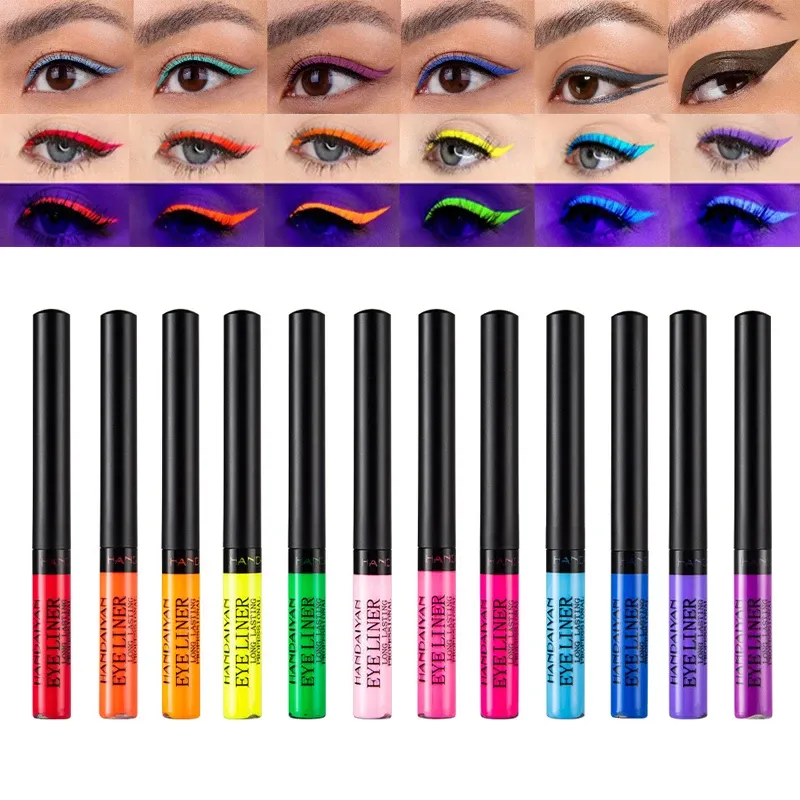 Eyeliner UV Light Neon Eyeliner Penna Eyeliner Eye Makeup Red impermeabile Liquid Color Eye Linter Matita Make Up Cosmetici Penna viola opaca