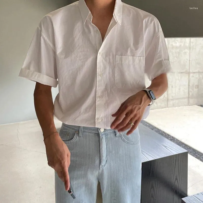 Chemises décontractées pour hommes Vêtements d'été Lumiair Luxury Couleur coréenne Couleur solide à manches courtes à manches courtes et à la mode rétro Pocket lâche
