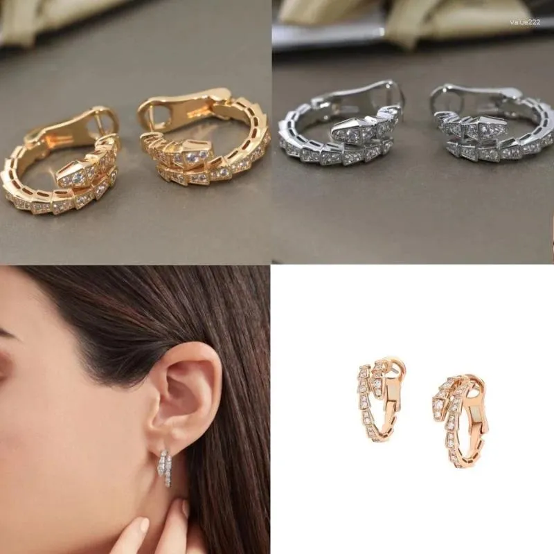Kolczyki stadnorskie S925 Sterling Srebrne złoto europejskie i amerykańskie wysokiej jakości Diamentowe Kości Snake Luksusowe kobiety biżuteria mody