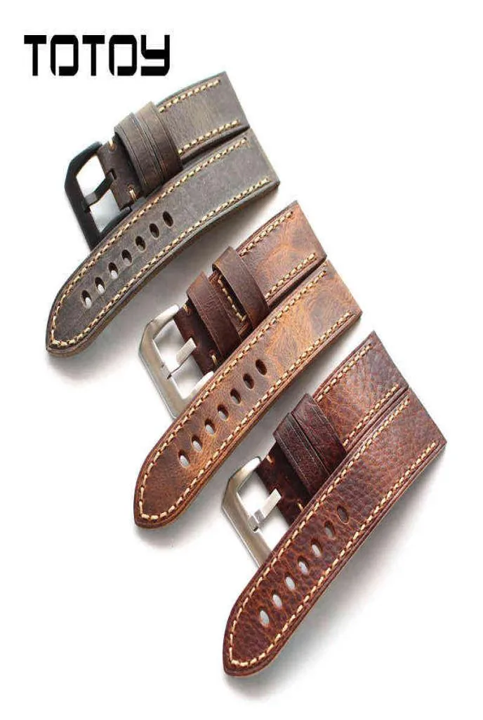 Totoy Vine Cowhide Bands Adaptable Military Mounteering Pam Leather Strap 20 22 22 26mm Men's Strap H2204193640567