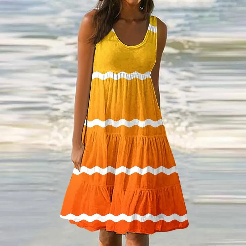 Sleeveless Dress Loose Fitting Midi Summer Dresses Casual Dresses For Women Summer  Loose Gradient Midi Dress