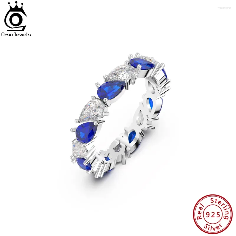 Cluster Rings Orsa Jewels 925 Sterling Silver Created Sapphire Diamond for Women Fashion 4A Zircon Wedding Band Jewelry LZR03