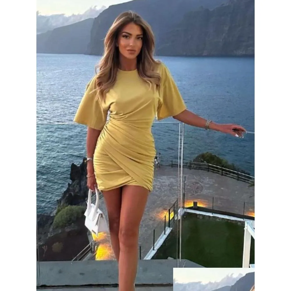 Tute da donna Rompers Womens y Solid Short Short Dres Elegant O Neck Mini Vestidos 2023 Summer Chic Female Club Party Dh25a