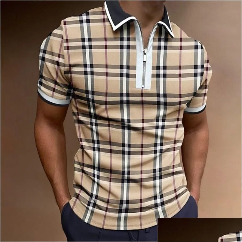 رجال Polos zip Shirt Men S Cotton Shirt Sleve T عالية الجودة رفيعة النحافة غولف 220614 إسقاط ملابس الملابس Tees DHU3M