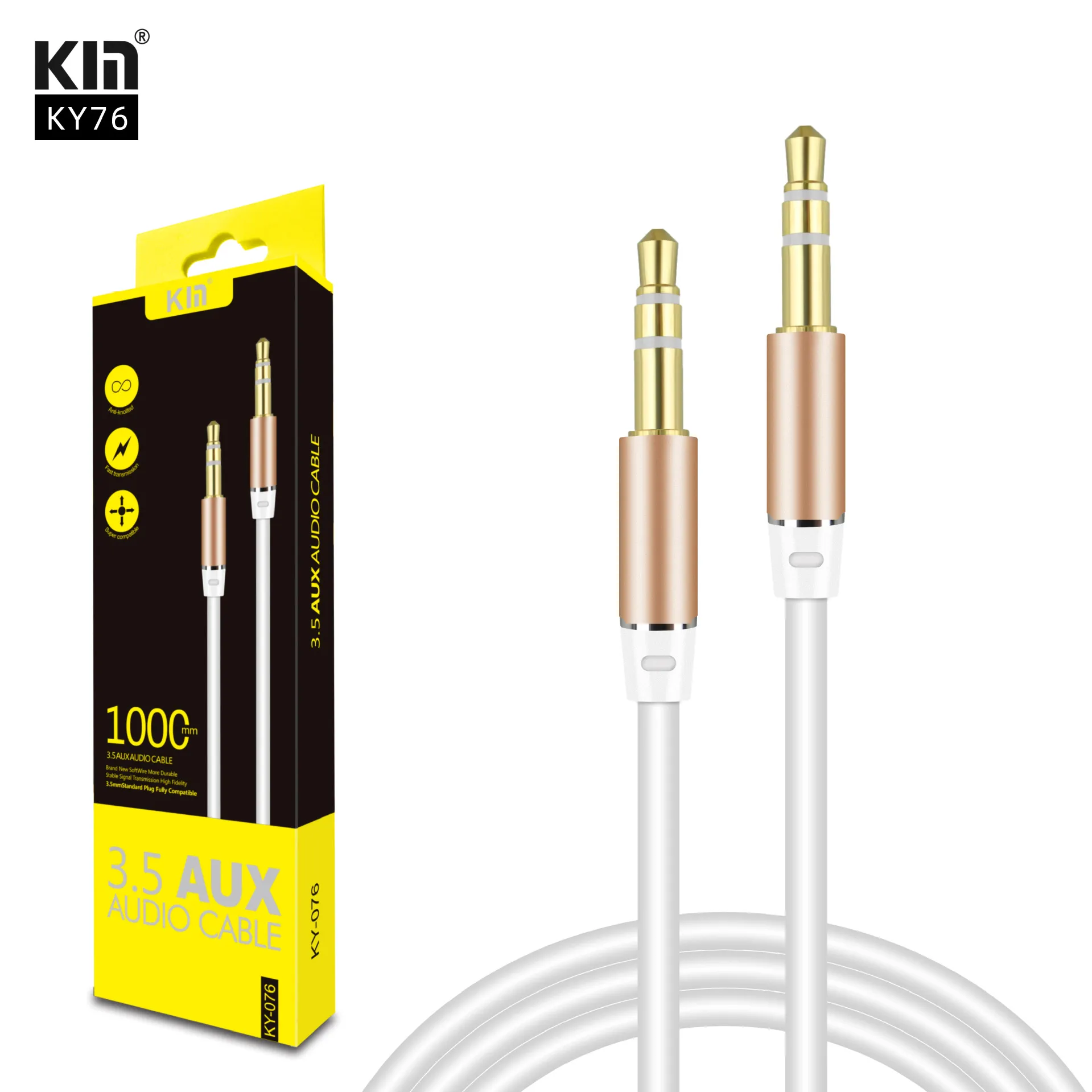 Aux Audio Cable de 3,5 mm a 3,5 mm Aux Male para masculino Aux Aux Cable Gold Bated Auxiliar