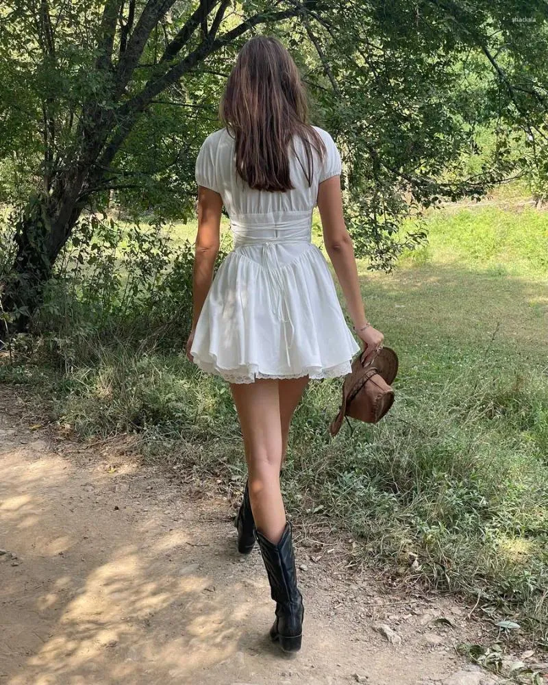 Womens Summer Lace Corset Dress, Y2K E-Girls Low Cut Front