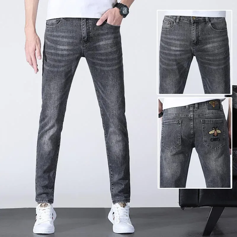 Męskie podarte spodnie męskie projektanci dżinsów Jeanfashion Spring Mens Slim Elastic dżinsy haft haftowe dżinsowe spodnie klasyczny styl