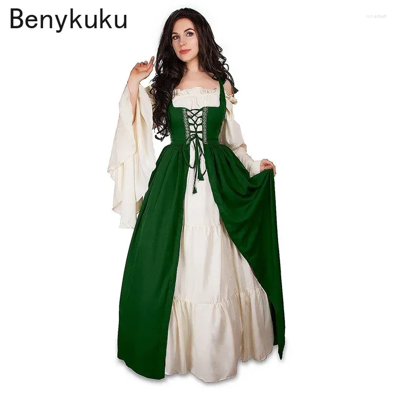 Casual Dresses Two-Piece Set Square Collar Bundle Corset Medieval Renaissance Vintage Dress Women Elegant Evening Long Gown Woman Clothes