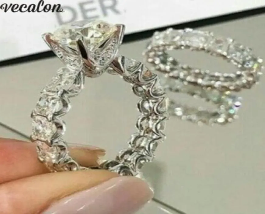 Vecalon Vintage Promise Zestaw Pierścień 925 Srebrny Diamond Pierścień Wedding Pierścienia dla kobiet Bridal Finger Jewelry5836158