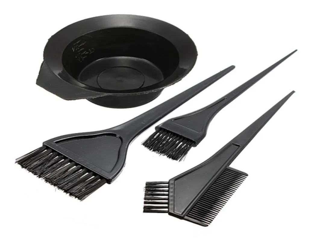 1 Set of 4pcs Hair Dye Colouring Brush Comb Black Plastic Mixing Bowl Barber Salon Tint Hairdressing Color Styling Tools7870003