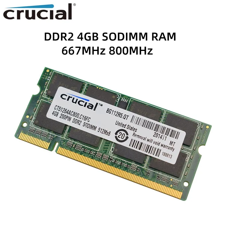 PANNELLI MEMORIA DI LAPTO CRURIALE DDR2 4GB 667MHz 800MHz DDR2 RAM laptop PC25300 PC26400 1.8V 200pin