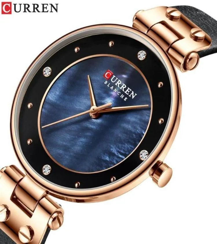 Curren Women Watches Top Leather Strap Wristwatch pour les femmes Clock Blue Horloge Elegant Quartz Dames Watch1206G2429472