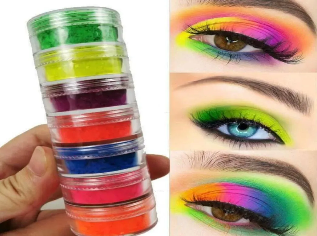 Nyaste neon makeup ögonskugga 6Colors i 1 Set Neon Eye Shadow Powder Beauty Eye Diy Glitter Nail Art Powder Cosmetics6708968