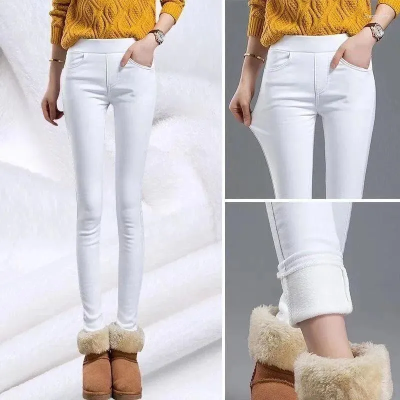 Women's Pants Thicken Plush Velvet Lined Leggings Pencil Winter Warm High Waist Slim Fit Solid Color Big Size Stretch Trouser W48