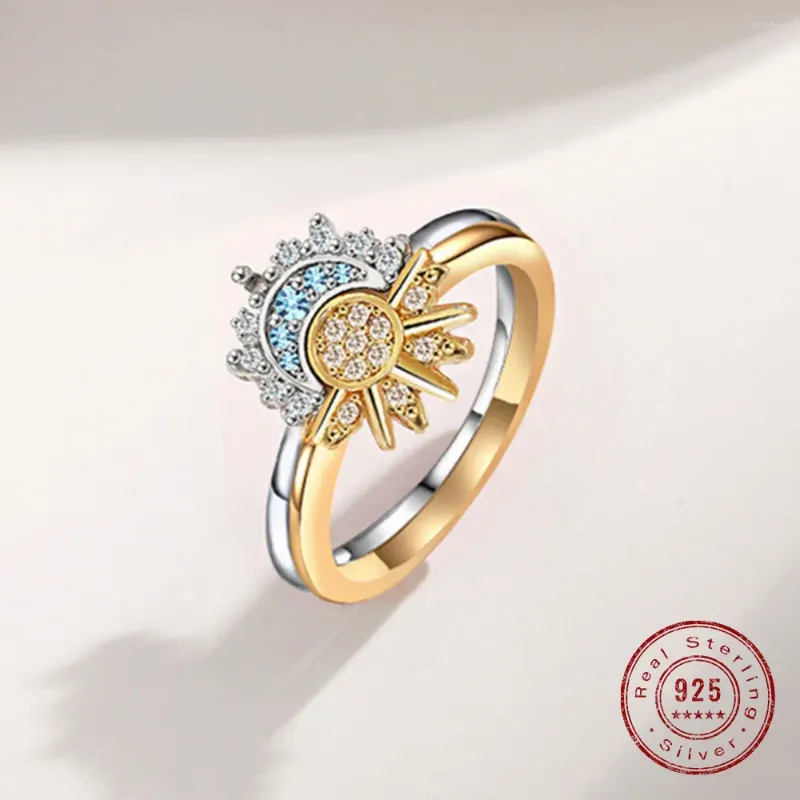Pierścienie klastra yiluocd 925 Silver Moon Sun Ring for Women Blue Blawling Stackable Palce Trendy Crystal Fine Jewelry
