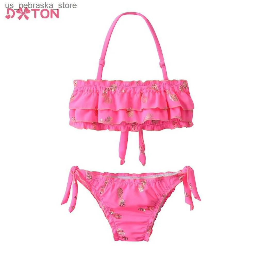One-Pieces DXTON girl swimsuit childrens two-piece set pineapple cartoon bikini swimsuit childrens summer swimsuit 4 6 8 10 years Q240418
