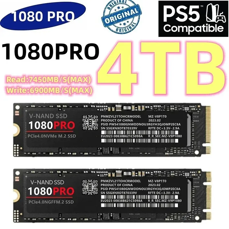 Cartes 1080pro disque solide disque dur ngff M.2 nvme 1tb 2tb 4Tb PCIe 4.0 Disque de disque dur de l'interface haute vitesse pour ordinateur de bureau PS5