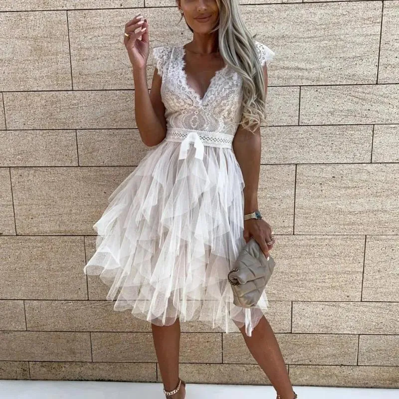 white christmas dresses Guizio Crochet Halter Mini Dress